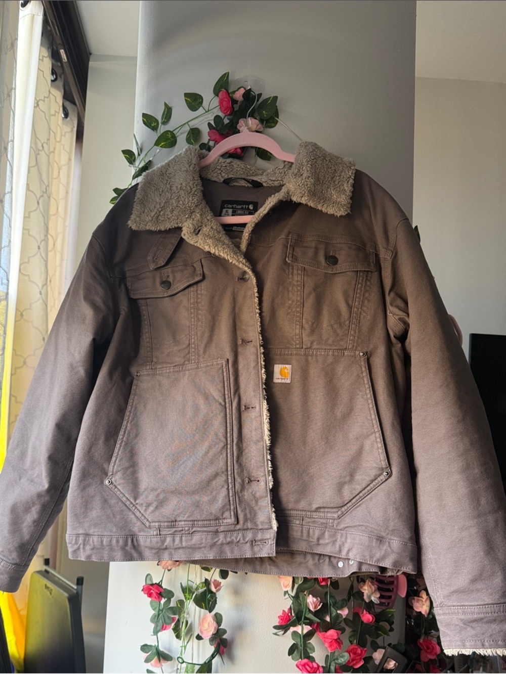 Carhartt Brown Lined Work Jacket with Sherpa Collar